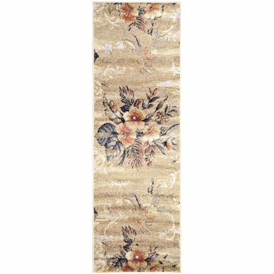 Washed Floral French Design Distressed Indoor Area Rug or Runner