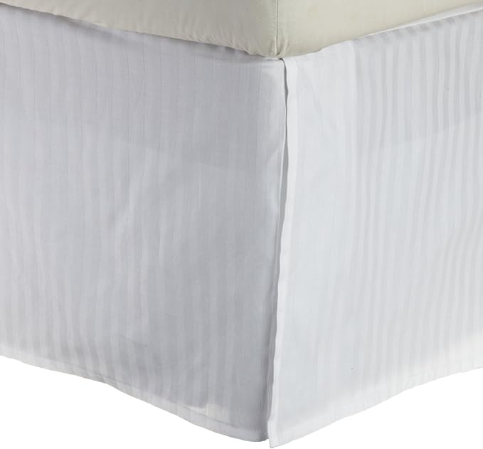300 Thread Count Egyptian Cotton 15" Drop Striped Bed Skirt - White