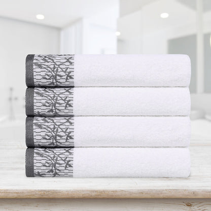 Wisteria Cotton Medium Weight Floral Jacquard Bath Towels, Set of 4